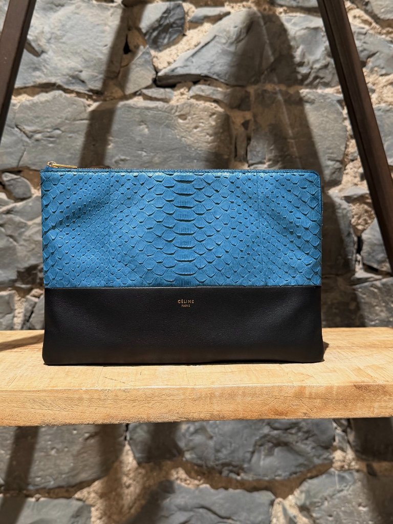 Cline Blue Python Black Leather Solo Pouch